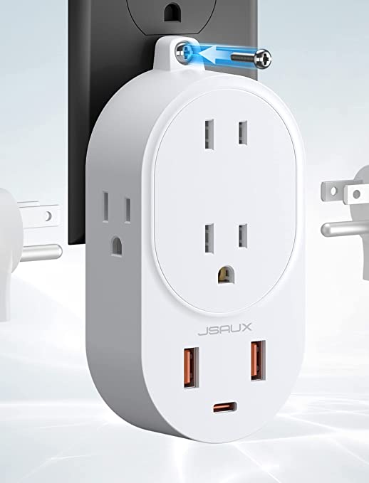 Outlet Splitter, JSAUX Multi Plug Outlet Extender with USB C(20W PD), 3 Prong Wall Plug Outlet with USB Ports Travel Multi Outlet Wall Plug Adapter for Home Kitchen Dorm Office and Cruise Ship