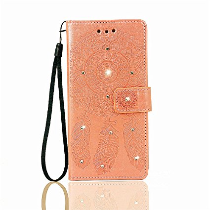 XKAUDIE(TM) Wind chime Flower series Embossing Diamonds PU Leather Case Wallet Flip Stand Flap Closure Case Cove (Rose Gold) For Google Pixel