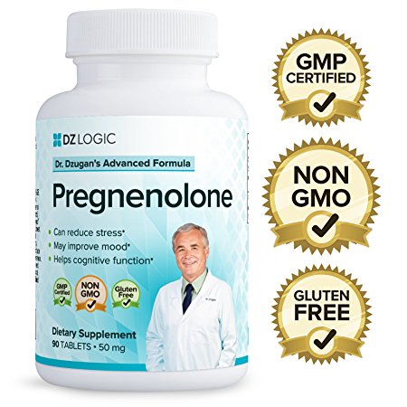 Dr. Dzugan's ADVANCED Pregnenolone Formula :: Non-GMO, GMP Certified, Gluten Free! :: 50mg 90 Tabs :: for Mood, Mental Sharpness, Stress
