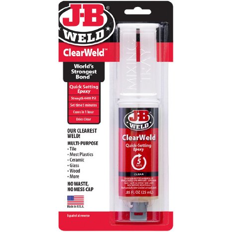 J-B Weld 50112 ClearWeld Quick-Setting Epoxy Syringe - Dries Clear - 25 ml