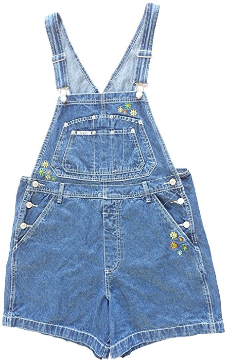 Revolt Women Embroidered Flower Blue Jeans Bib Overall Shorts Jumpsuit Casual Wear