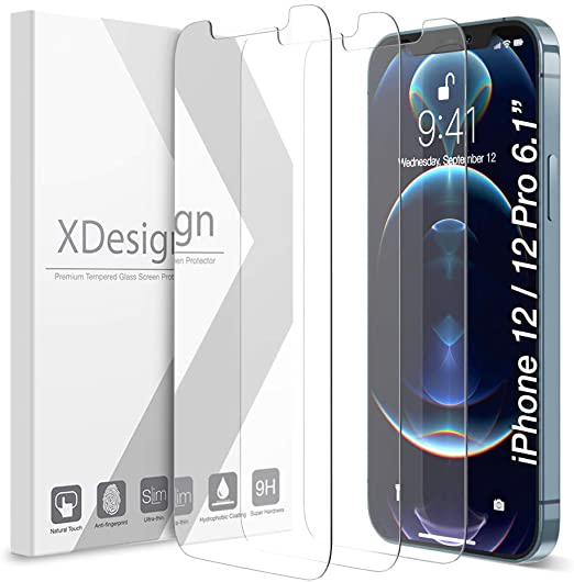 XDesign 3 Pack Screen Protector for iPhone 12 and iPhone 12 Pro 6.1-inch, Compatible with iPhone 12 & iPhone 12 Pro Tempered Glass Film with HD Clarity/Touch Accurate/Impact Absorb (2020)