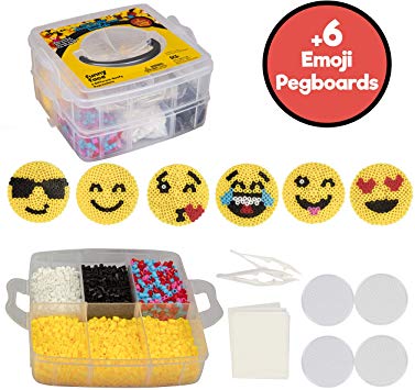 Emoji Smiley Face Fuse Beads - 6 Different Emojis - 3600pcs Beads (6 Colors), Tweezers, Peg Boards, Ironing Paper, Case - Works with Perler Beads- Great Gift