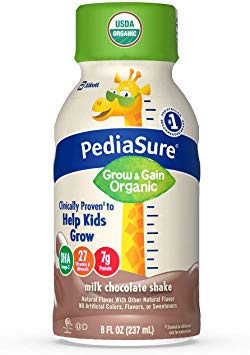 Pediasure Organic Kid's Nutrition Shake, non-gmo, no Artificial Flavors or Colors, No Artificial Growth Hormones, 7g Protein, 32mg Dha omega-3, Milk Chocolate, 8 Fl Oz, 24 Count
