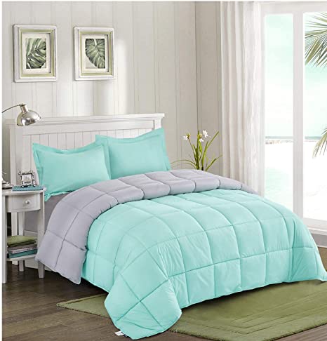 HIG Reversible Lightweight Comforter - All Season Down Alternative Comforter Queen Summer Duvet Insert Blue Quilted Bedding Comforters with Corner Tabs Full/Queen Size Aqua Blue/Light Grey