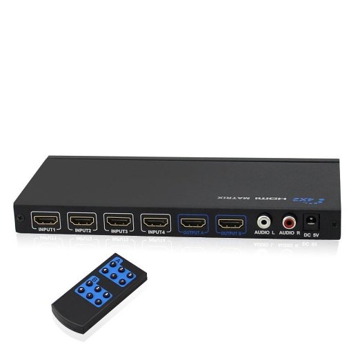 E-SDS 4x2 HDMI Matrix Switch 4 HDMI in 2 HDMI out HDMI Splitter with IR Remote Control Supporting 1080P 3D HDMI 13 HDCP CV0005