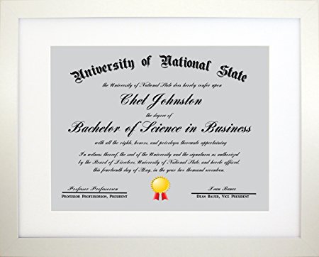 11x14 White Certificate Document Frame Mat to 8.5x11 - Wide Molding - Includes Attached Hanging Hardware and Desktop Easel - Display Certificates, Documents, Diploma, 11 x 14 or 8.5 x 11 Inch Photo