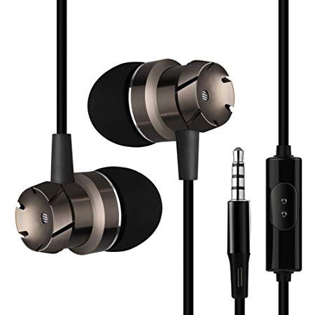 Earbuds with Microphone, Amuoc In-Ear Earphones with Mic Music Stereo Ear buds-Black. (Black)