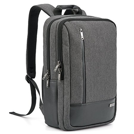 17.3 inch Laptop Backpack, Evecase Fabric and Leather Modern Business Laptop Backpack with Accessory Pockets ( Fits Up to 17.3-inch Macbook, Laptops, Ultrabooks) - Black / Gray