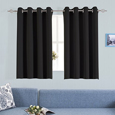 Blackout Curtain Panels for Bedroom Windows - Aquazolax Solid Thermal Insulated Grommet Top Blackout Draperies and Drapes, 2 Panels Set, 54W by 54L Inch, Black