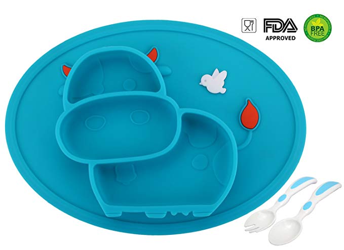 Baby Silicone Placemat, Non-Slip Feeding Plate for Toddlers Babies Kids with Strong Suction Fits Most Highchair Trays BPA-Free FDA Approved, Dishwasher and Microwave Safe
