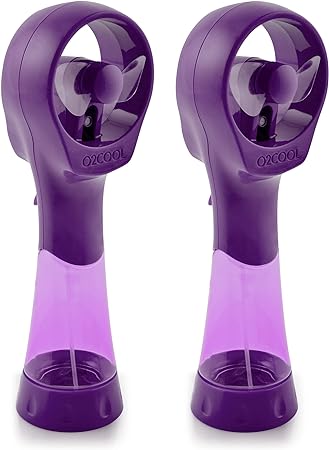 O2COOL 2 Pack Elite Battery Powered Handheld Water Misting Fans (Purple)