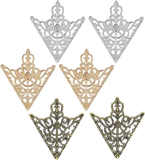 Teensery 3 Pairs Retro Hollow Pattern Brooches Angle Triangle Shirt Collar Pins Brooch Buckle for Women and Girls (Gold, Silver, Antique Bronze)