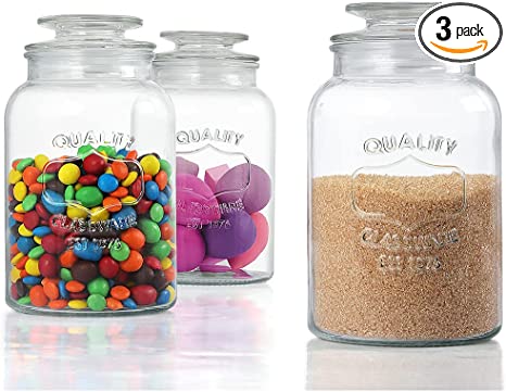 Daitouge 50 oz Glass Jars, Apothecary Glass Food Storage Jars with Airtight Lid and Chalkboard Labels, Glass Storage Jars for Kitchen or Bathroom, Glass Canister for Flour, Sugar, Cereal, 3 Pack