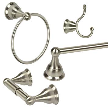 4-Piece Bathroom Hardware Accessory Set With 24" Towel Bar, Brushed Nickel