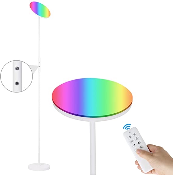 Albrillo Floor lamp - Dimmable LED Floor lamp with RGB and 3 Color Change Modes, Remote Control, 3000K-5000K, 20W/2000lm Super Bright LED Torchiere, Modern Standing Lamp for Bedroom, Office, White