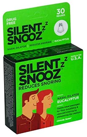 Silent SNOOZ Nasal Dilator Anti-Snore Device - Reusable Eucalyptus Scented Nose Vent Designed to Stop Snoring (30 Uses)