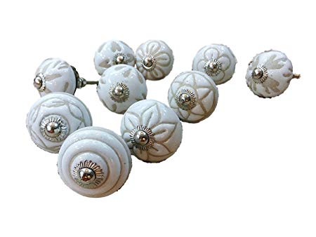 JGARTS 20 Knobs White Hand Painted Ceramic Knobs Cabinet Drawer Pull