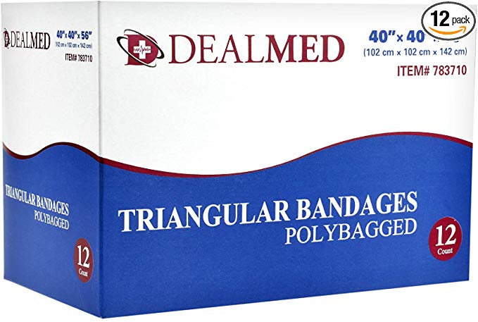 Dealmed Latex-Free Triangular Bandages with 2 Safety Pins, 40" x 40" x 56", 12 Count