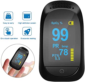 Fingertip Pulse Oximeter, Blood Oxygen Saturation Monitor for Pulse Rate with Lanyard OLED Display - (Breath Monitor - Black)