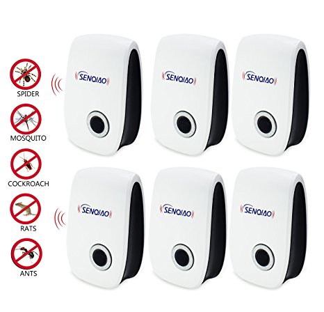 SENQIAO Electronic Pest Repller,Ultrasonic Pest Repellent, Repellent for Bugs,Cockroach, Mosquitos, Fleas,Ants, Spiders, Mouse,Mice and More (6)