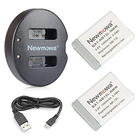 NB-13L Newmowa Replacement Battery (2 Pack) and Dual USB Charger for Canon NB-13L and PowerShot G5X, G7X, G7 X Mark II, G9X, G9 X Mark II, G1 X Mark III, SX620 HS, SX720 HS, SX730 HS