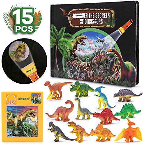 KKONES Dinosaur Toys,Realistic Looking Dinosaurs,with Mysterious Dinosaur World Discovery Book,Helping Children to Explore The Spirit Early Educational Toys for 2 3 4 5 6 & Up Old Boys and Girls