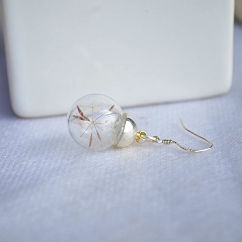 a Pair Dandelion Seed Real Flower Make a Wish 925 Sterling Silver Drop Earrings