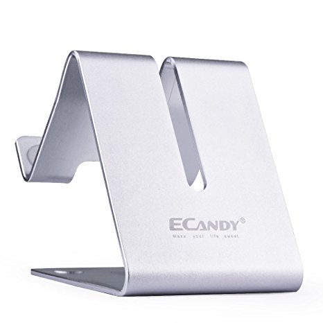 Ecandy Solid Cell Phone Stand Desktop Smartphone Holder for iPhone Samsung Galaxy iPad Tablet and Other Smartphones (Silver)