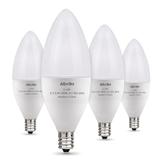 Albrillo Candelabra LED Bulb E12 Light Bulbs, Incandescent 40 Watt Equivalent, Bright White 5000K, Non Dimmable, 4 Pack