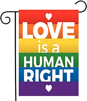 ShineSnow Colorful Rainbow Peace LGBT Gay Label Garden Yard Flag 12"x 18" Double Sided, Love is A Human Rights Polyester Welcome House Flag Banners for Patio Lawn Outdoor Home Decor