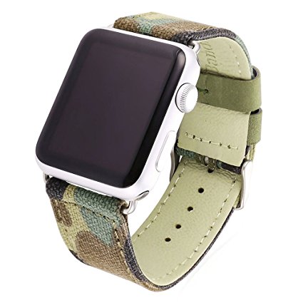 Apple Watch Band, Bandmax Stainless Steel Metal Clasp Buckle Comfortable Denim Fabric Replacement Strap for Apple Watch All Models(Camouflage 42MM)