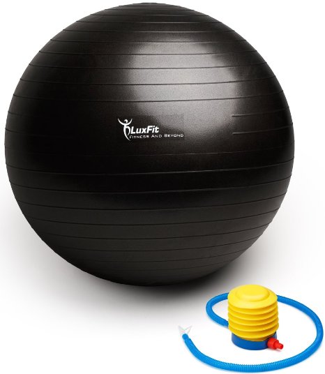 Exercise Ball LuxFit Premium EXTRA THICK Yoga Ball 2 Year Warranty - Swiss Ball Includes Foot Pump Anti-Burst - Slip Resistant 55cm 65cm 75cm 85cm Size Fitness Balls Available