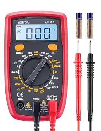 AstroAI Digital Multimeter Tester 2000 Counts with DC AC Voltmeter and Ohm Volt Amp Meter; Measures Voltage, Current, Resistance, Continuity and Diode, Black