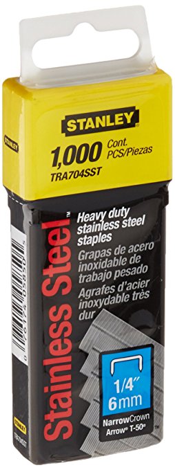 Stanley TRA704SST 1/4-Inch Heavy Duty Stainless Steel Narrow Crown Staples, 1,000-Count