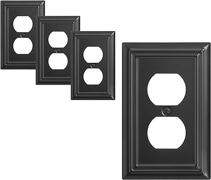 DEWENWILS Metal Duplex Wallplates, Black Finish Outlet Covers for Electrical Outlets, 4-Pack