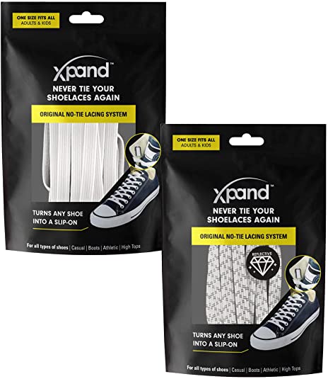 Xpand No Tie Shoelaces System with Elastic Laces - One Size Fits All Adult and Kids Shoes (Pack of 2)