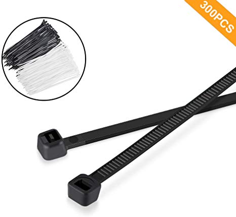 Zip Ties, CableCreation 300pcs Self-Locking 6 8 12-Inch Nylon Cable Ties, Heavy Duty and Heat Resistant Tie Wraps, Perfect for Home, Office, Garage and Workshop, Black&White (Variety of Sizes)