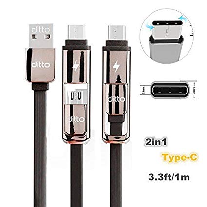USB Type C Cable, LeVenustar 3.3Ft 2 in 1 Cable Micro USB & Type C Charger with Reversible Connector for New MacBook 12 in, Nokia N1, Samsung and most Android Smart Phone (Black)