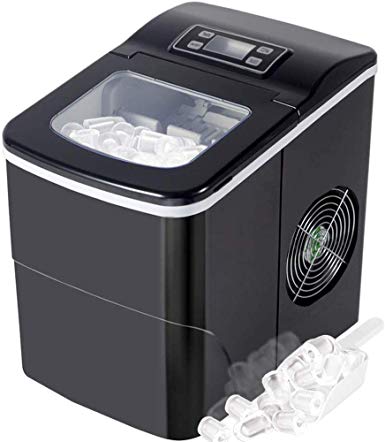 Tavata Countertop Portable Ice Maker Machine with Self-clean Function, 9 Ice Cubes ready in 8 Minutes,Makes 26 lbs of Ice per 24 hours,with LCD Display (Black 1)