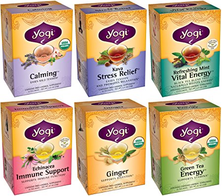 Yogi Tea Office Favorites 6 Flavor Variety Pack (Pack of 6, 96 Tea Bags Total)
