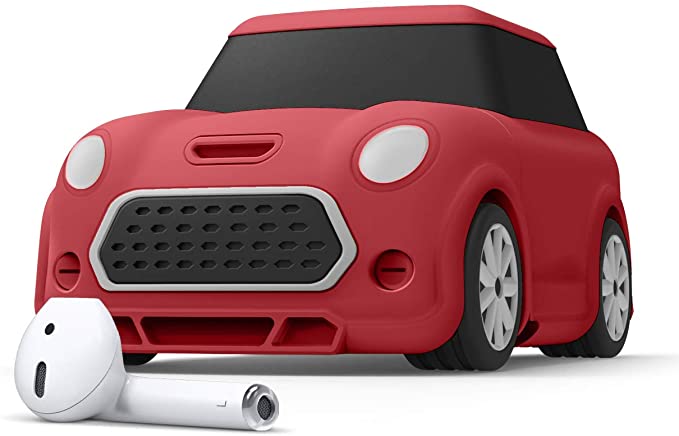 elago Mini CAR AirPods Case with Keychain Designed for AirPods 1 & 2 [Headlights and Taillights Glow in The Dark] [Patent Registered] [Red]