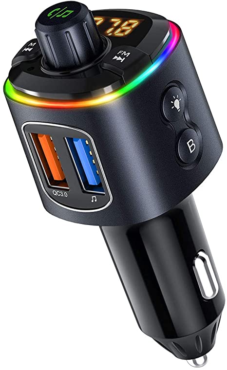 (Upgraded Version) FM Transmitter Bluetooth for Car, 41W PD&QC3.0 Bluetooth Car Adapter/Car Kit/Music Player with RGB Backlit&Bass Mode&CVC