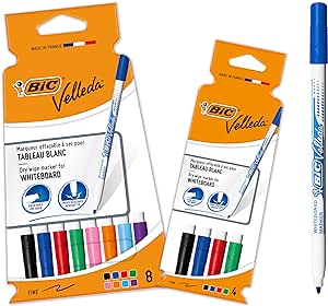 BIC Velleda 1721 - Feutres pour Tableau Blanc Effaçables à Sec Pointe Conique Fine - Couleurs assorties, Lot de 8 4