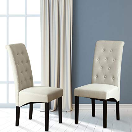LSSBOUGHT Button-Tufted Classic Accent Dining Chairs with Solid Wood Legs, Set of 2 (Beige)