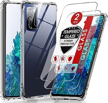 LeYi SoftCare Clear Samsung Galaxy S20 FE Case, 2 Tempered Glass Screen Protector 2 Camera Lens Protector, [Anti-Yellow] Shockproof Soft TPU Silicone Slim Phone Cover for Samsung S20 FE 4G 5G Clear