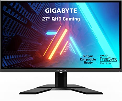 GIGABYTE G27Q 27" 144Hz (OC 165Hz) 1440P Gaming Monitor, 2560 x 1440 IPS Display, 1ms (MPRT) Response Time, 92% DCI-P3, VESA Display HDR400, FreeSync Premium, G-Sync Compatible Ready, 1x Display Port