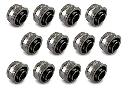 XSPC G1/4" to 1/2" ID, 3/4" OD Compression Fitting V2 for Soft Tubing, Black Chrome, 12-Pack