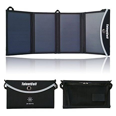 TalentCell 24W Foldable Solar Panel Charger with 3 Port Output for Charging All types of 12V Rechargeable Batteries and Most 5V Devices
