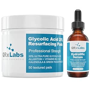 QRxLabs Skincare Pack: Glycolic Acid 20% Resurfacing Pads + Hydrolific Serum - Smoother, more Hydrated and more Radiant Skin in a Simple Treatment